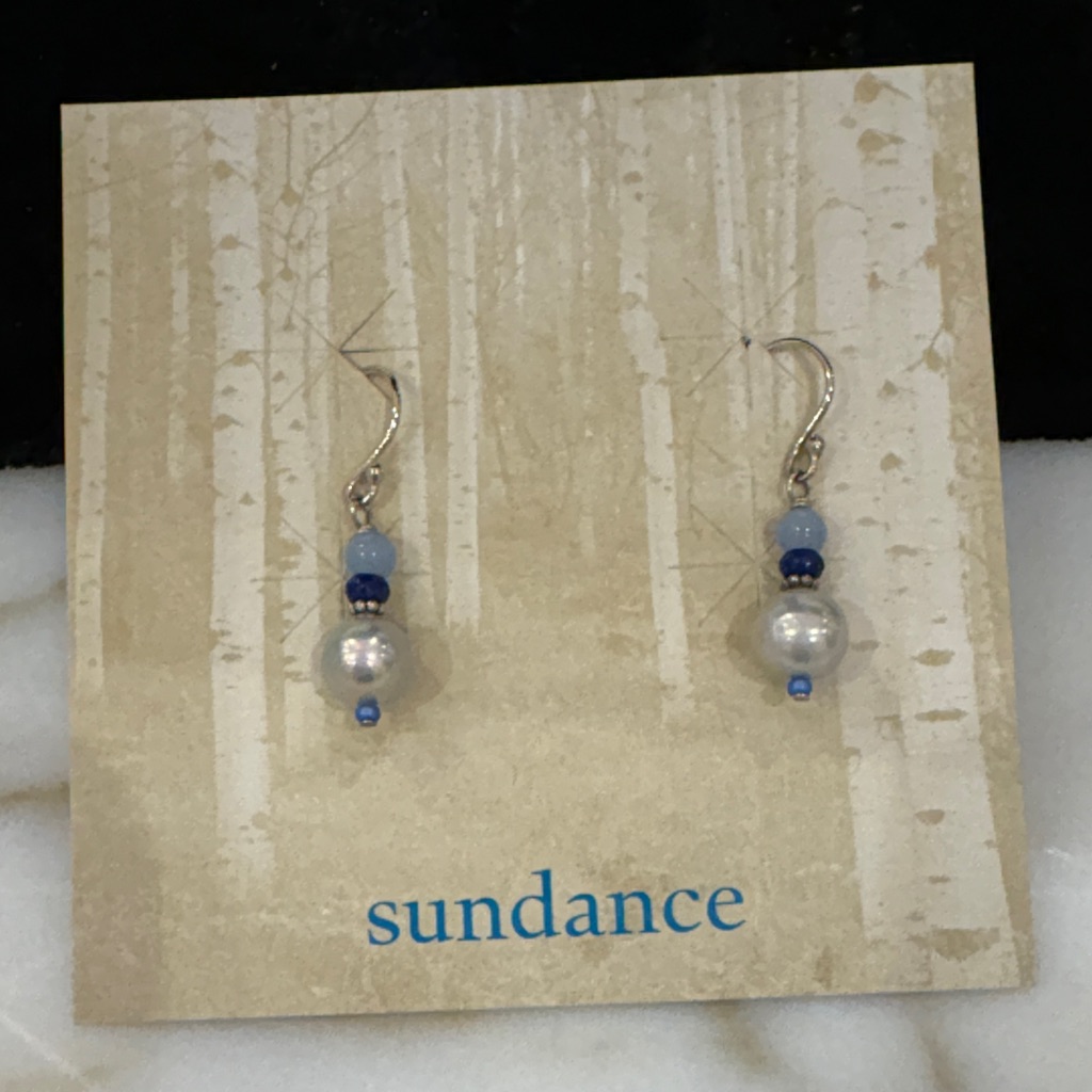 Sundance Catalog Pale Gray Pearl Lapis Chalcedony Sterling 925 Earrings-New 39$